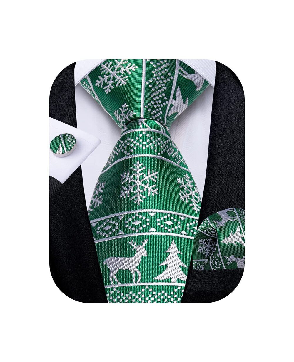 8368 Christmas Ties Xmas Holiday Necktie and Pocket Square Cufflinks Set